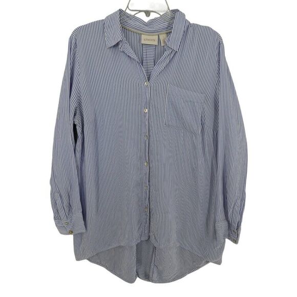 Chico's Blue Striped High-Low Long Sleeve Tunic Shirt - Picture 1 of 14